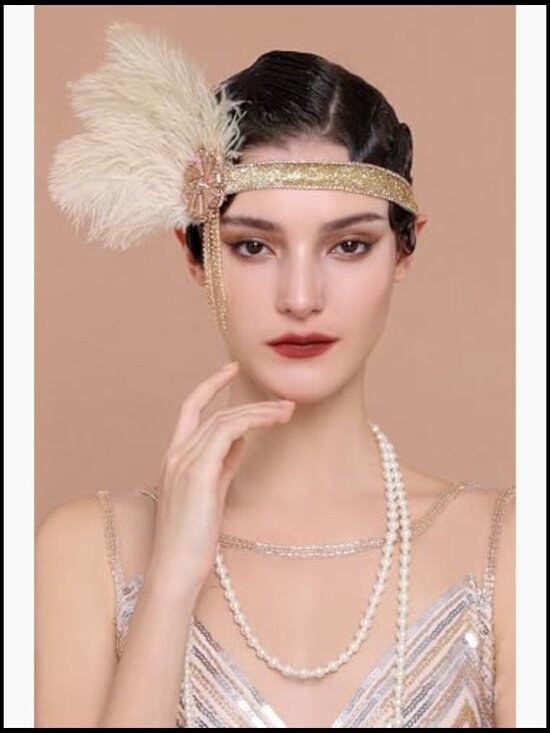 Flapper Feather Headband 1920s Gatsby Headpiece Crystal Rhinestones Soft